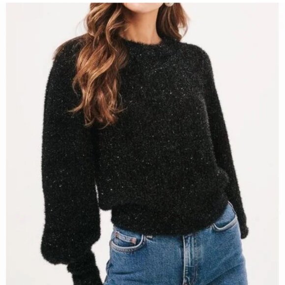 Astr Sweaters - ASTR The Label Black Shimmer Sparkle Dazzling Arlene Fuzzy Sweater Size Small S